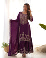 Purple Pure Chinon Silk Kurta Suit Set With Embroidery Work