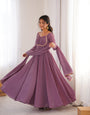 Mauve Pink Pure Fox Blooming Georgette Anarkali Dress With Dupatta