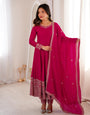 Pink Pure Blooming Vichitra Silk Anarkali Suit Set With Embroidery Work