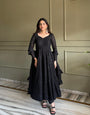 Black Soft Fox Georgette Anarkali Suit Set With Lucknowi Sequence Work