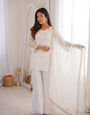 White Crunchy Silk Kurta Suit Set With Embroidery Work