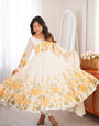 White Soft Organza Silk Anarkali Suit Set With Floral Print