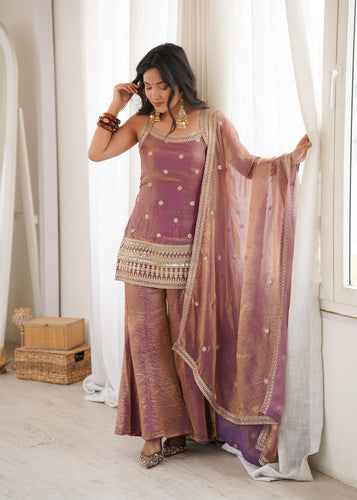 Dusty Pink Frendy Silk Kurta Suit Set With Embroidery Work