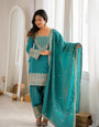 Sea Green Vichitra Silk Kurta Suit Set With Embroidery Work