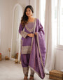 Onion Pink Vichitra Silk Kurta Suit Set With Embroidery Work