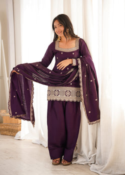 Wine Glass Roman Silk Kurta Suit Set With Embroidery Work
