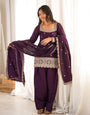 Wine Glass Roman Silk Kurta Suit Set With Embroidery Work