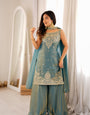 Sea Green Soft Fendy Silk Kurta Suit Set With Embroidery Work