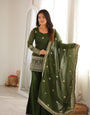 Mehendi Crunchy Silk Kurta Suit Set With Embroidery Work