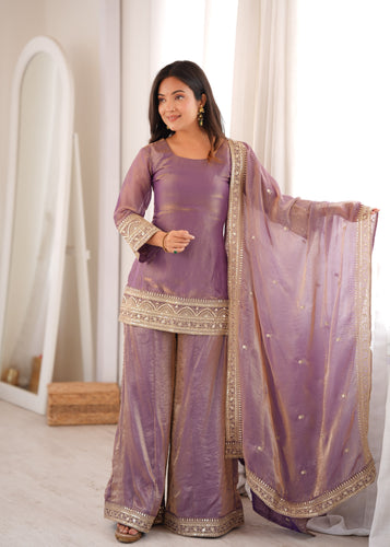 Dusty Pink Fendy Silk Kurta Suit Set With Embroidery Work
