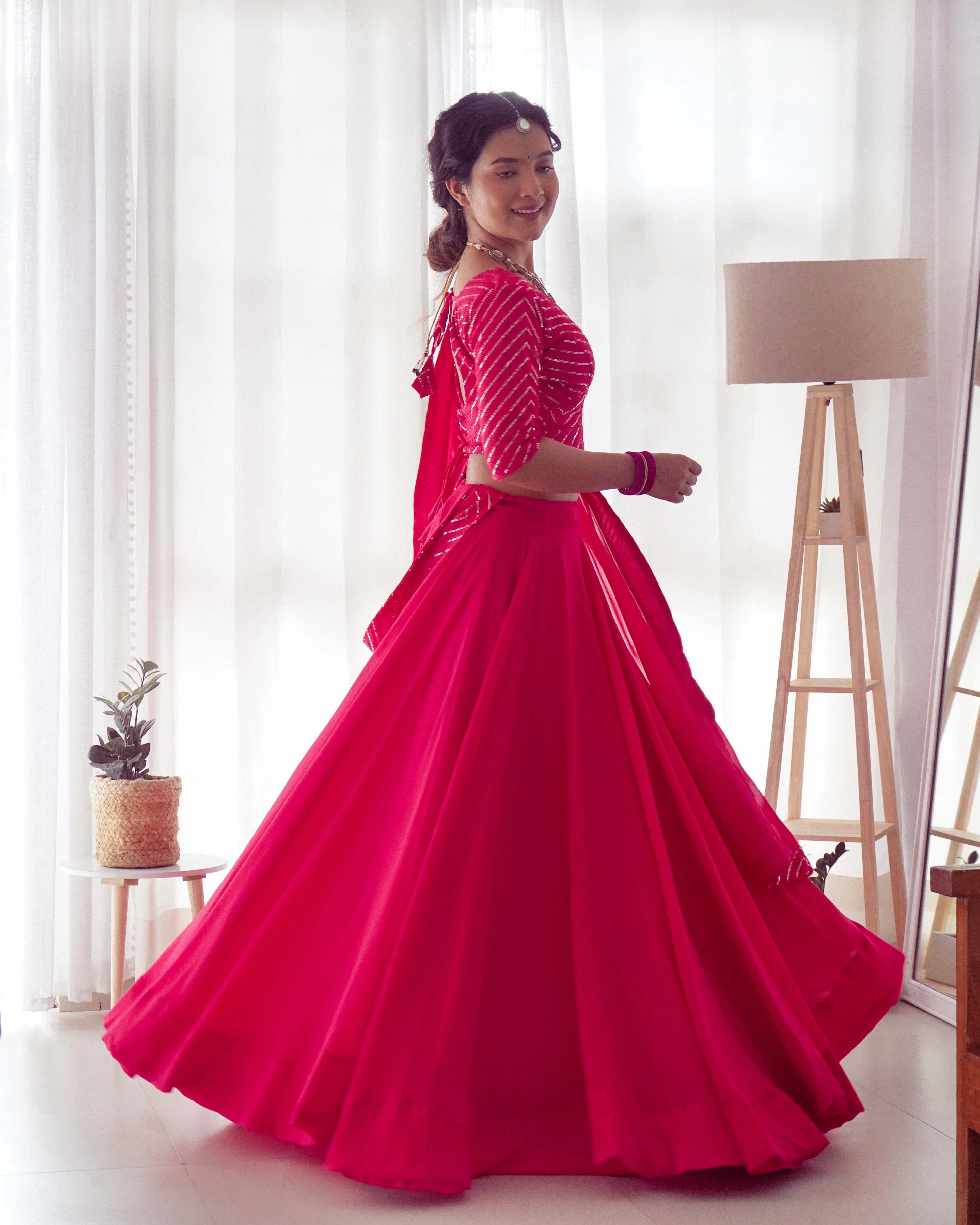 Pink Pure Soft Fox Georgette Fabric Lehenga Set With Huge Flair & Dupatta