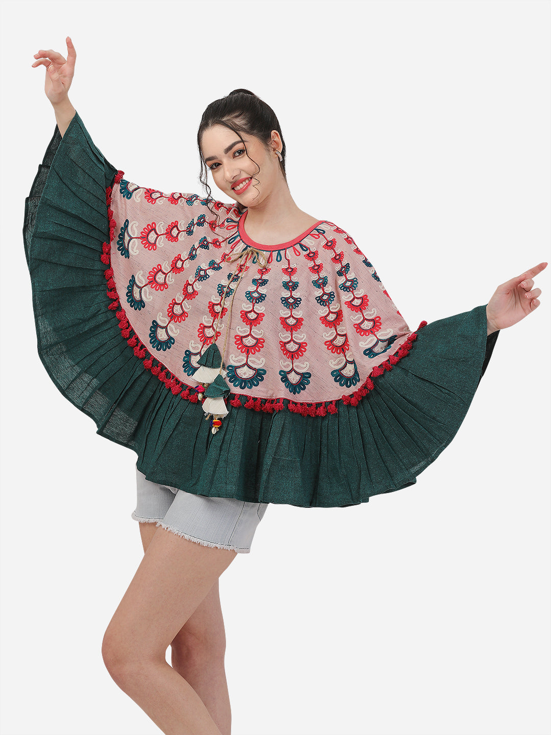Dusty Pink Woollen Embroidered Circular Poncho