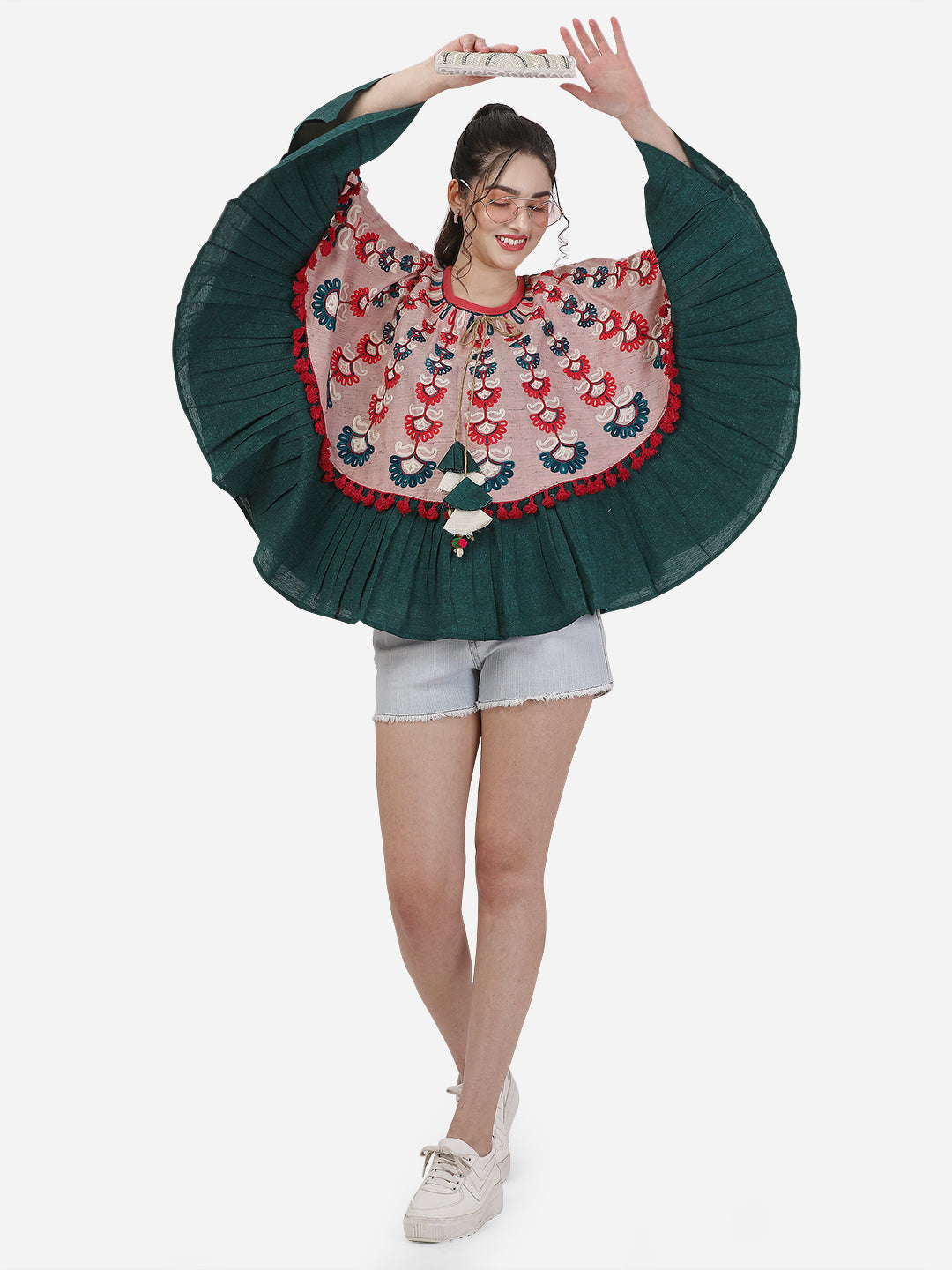 Dusty Pink Woollen Embroidered Circular Poncho