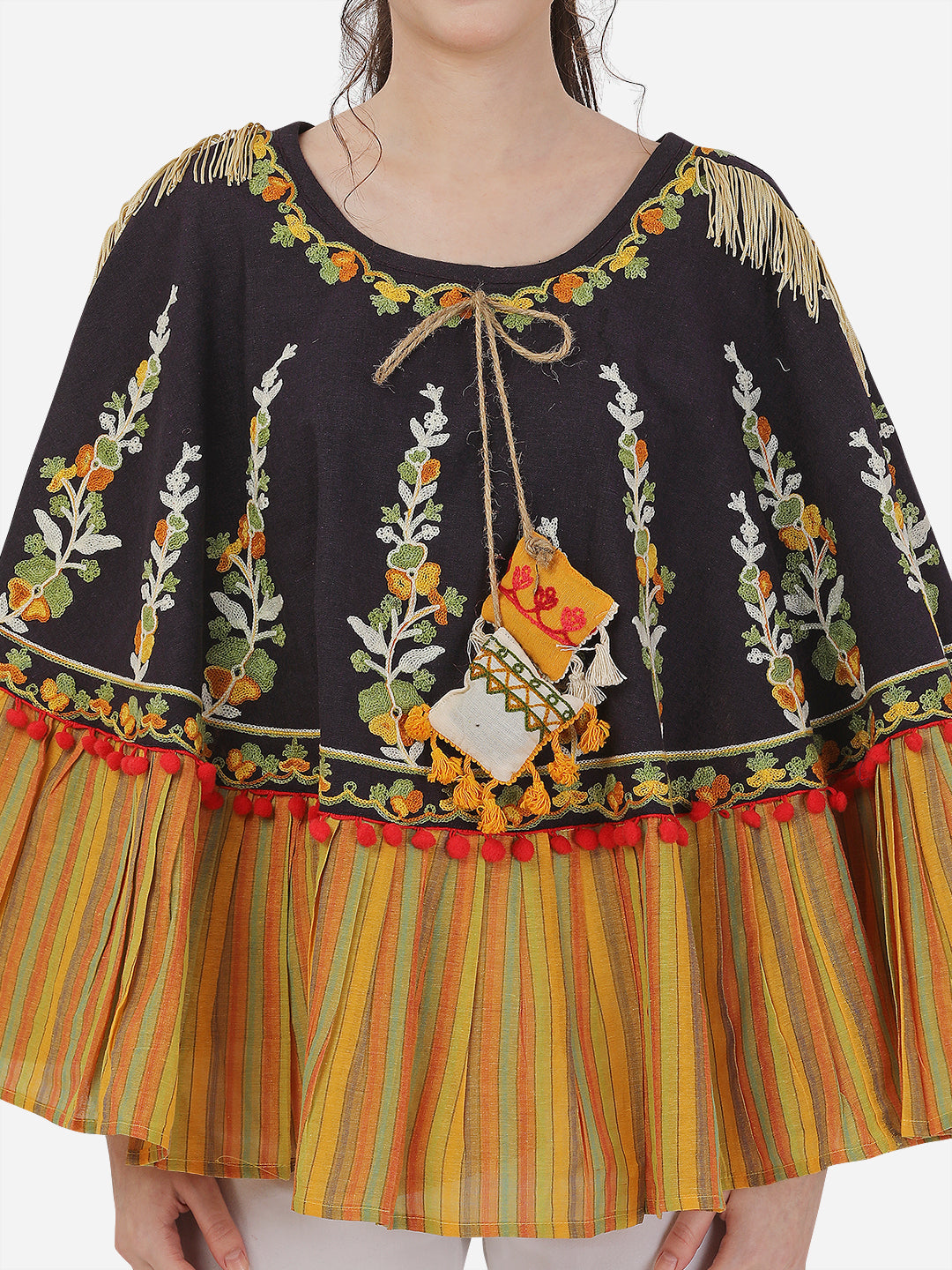 Dark Purple Floral Embroidered Fancy Circular Poncho/Cape