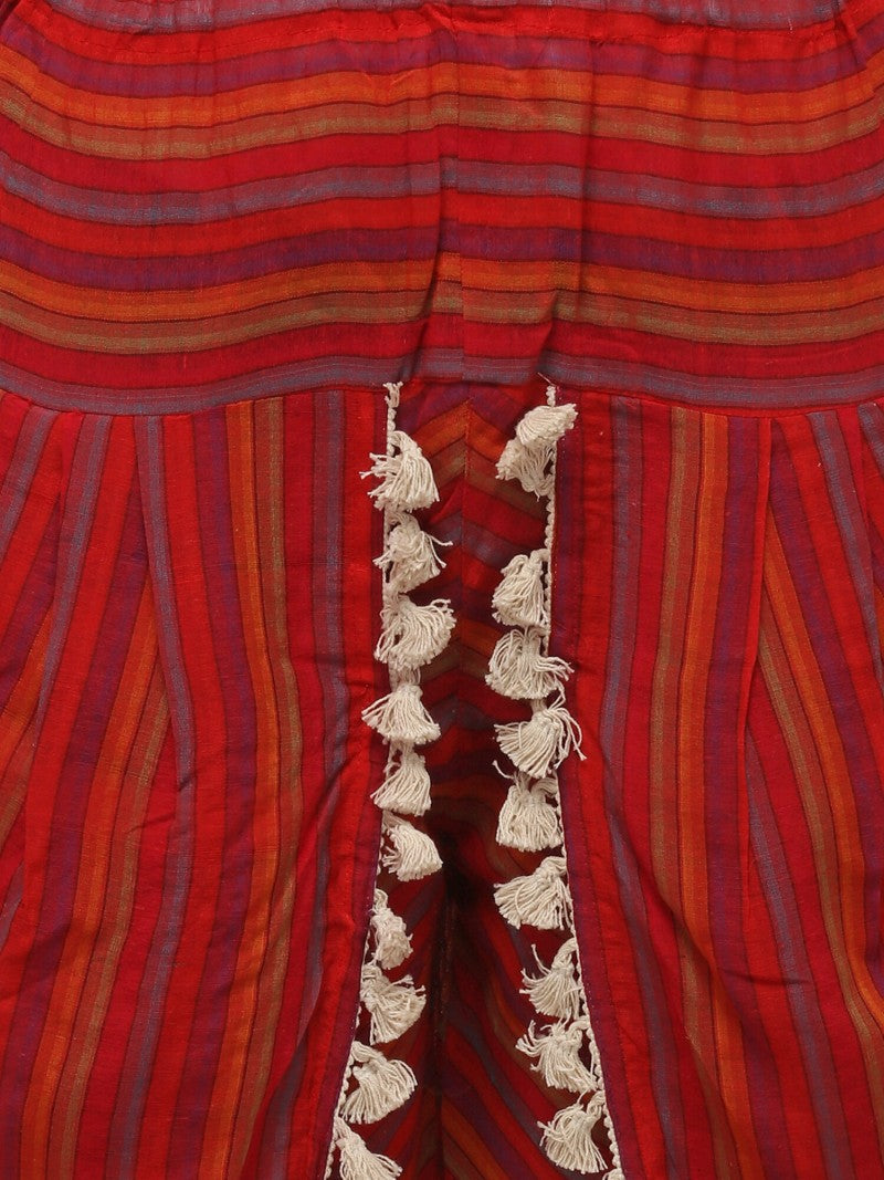 Deep Green and sky mochi bharat khadi embroiderd kedia and multi stripie tulip pants