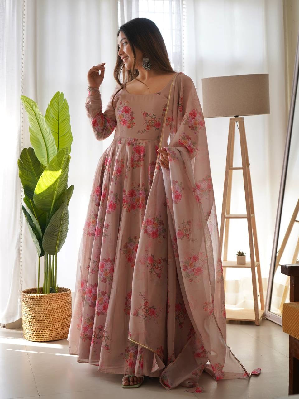 Pure Soft Organza Anarkali Suit Set With Huge Flair & Dupatta